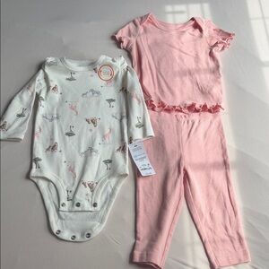 Carter's Girls Pink Ruffle Two-Piece Set with White Animal Print Bodysuit